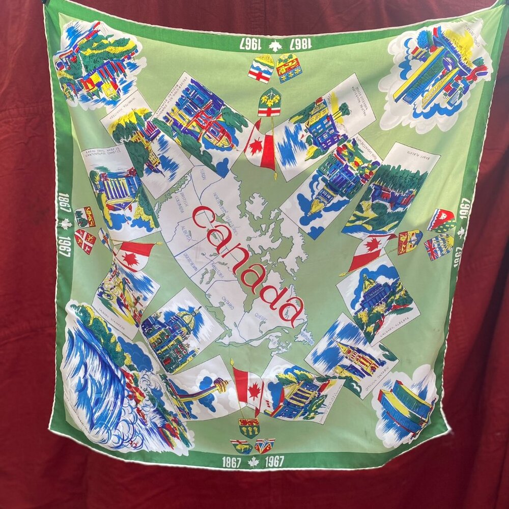 Vintage 1967 Canada Centennial Souvenir Scarf | Hand Printed Hand Rolled - Picture 7 of 13